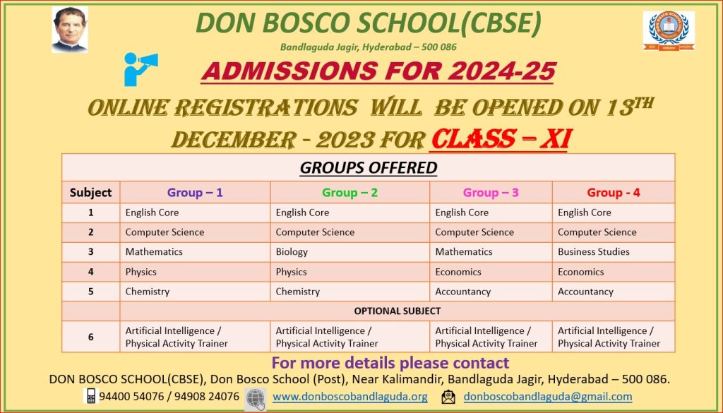 Online Admissions 202425 ( Class XI) Don Bosco School